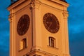 clock on the town hall tower on the market in Leszno. Greater Poland, Poland Royalty Free Stock Photo