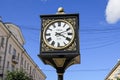 Clock on Trekhsvyatskaya street. Russia, the city Tver, July 30, 2020 Royalty Free Stock Photo