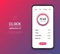Clock ui. Time countdown interface kit. Modern clock screen phone application vector layout