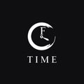 Clock vector logo. Time emblem. F letter icon