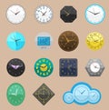 Clock vector watch different clockwork and clockface or wristwatches clocked in time with hour or minute arrows Royalty Free Stock Photo