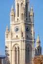 Clock of Vienna City Hall Rathaus tower in Austria Royalty Free Stock Photo