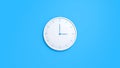 Clock on wall. White wall clock isolated on blue background. 3d render illustration.