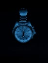 Clock watch blue shiny metal steel studio photography