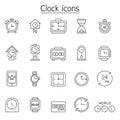 Clock, watch, stopwatch icon set in thin line style Royalty Free Stock Photo