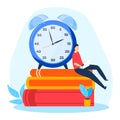 Clock watch time, information people timelife, wrist watch digital sign, tiny people, wait time vector illustration