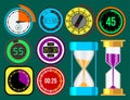 Clock watches vector timer colorful measurement tools number digital information stopwatch illustration