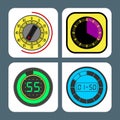 Clock watches vector timer colorful measurement tools number digital information stopwatch illustration