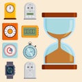 Clock and watches vector timer colorful measurement tools number digital information stopwatch illustration