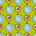 Clock watches vector timer seamless pattern measurement tools number digital information stopwatch illustration Royalty Free Stock Photo
