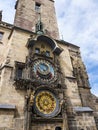 The Prague Astronomical Clock is a medieval astronomical clock.The Clock is mounted on the southern wall of Old Town City Hal Royalty Free Stock Photo