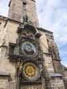 The Prague Astronomical Clock is a medieval astronomical clock.The Clock is mounted on the southern wall of Old Town City Hal Royalty Free Stock Photo