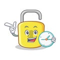 With clock yellow lock character mascot