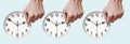 Clocks being set backwards or forwards, banner Royalty Free Stock Photo