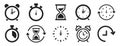 Clocks icons set. Set of timer clock and hourglass icon. Vector illustration. Timer Clock Alarm Sandglass watch collection Royalty Free Stock Photo