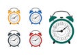 Clocks. Set of multicolor alarm clocks wake-up time. Isolated on white background