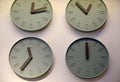 Clocks on wall, symbol for Greenwich Mean Time