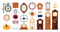 Clocks and watches set, various types of modern digital and analog clocks collection Royalty Free Stock Photo