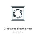 Clockwise drawn arrow outline vector icon. Thin line black clockwise drawn arrow icon, flat vector simple element illustration