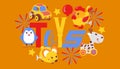 Clockwork bright mechanic children toys shop banner, brochure vector illustration. Mechanical windup cute gifts. Animals