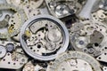 Clockwork details and parts, macro shot Royalty Free Stock Photo