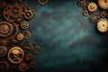 Clockwork gears on a dark background. Space for text