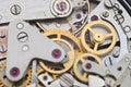 Clockwork, gears in an old watch. Teamwork concept, idea, technology, eternity, business.