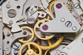 Clockwork, gears in an old watch. Teamwork concept, idea, technology, eternity, business. Macro