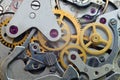 Clockwork, gears in an old watch. Teamwork concept, idea, technology, eternity, business. Macro