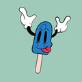 Clockwork ice cream on a stick. Vintage toons: funny character, vector illustration trendy classic