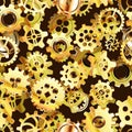 Clockwork mechanism seamless pattern with golden steampunk cogwheels