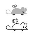 Clockwork mouse toy icon. Mechanical mice side view silhouette. Winding key in a cartoon mouse back.