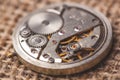 Clockwork old mechanical watch. close up, macro shot. Royalty Free Stock Photo