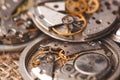 Clockwork old mechanical watch. close up, macro shot. Royalty Free Stock Photo