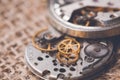 Clockwork old mechanical watch. close up, macro shot. Royalty Free Stock Photo