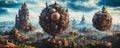 Clockwork Steampunk Planet that blends fantasy and machinery, featuring colossal, intricately detailed clockwork Royalty Free Stock Photo