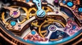 Clockwork watch mechanism macro lens, Clock mechanism with gears