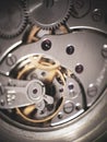 Clockworks mechanism of old vintage watch. macro shot