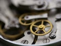 Clockworks mechanism of old vintage watch. macro shot