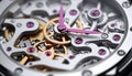 Clockworks turning, precision mechanics in antique wristwatch generated by AI