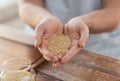 Cloes up of male cupped hands with quinoa Royalty Free Stock Photo
