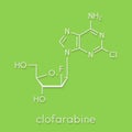 Clofarabine cancer drug molecule purine nucleoside antimetabolite. Skeletal formula.