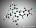 Clofazimine molecule. It is riminophenazine antimycobacterial used to treat leprosy Molecular model