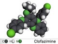 Clofazimine molecule. It is riminophenazine antimycobacterial used to treat leprosy Molecular model