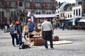 Clog maker selling wooden shoes in Delft.