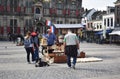 Clog maker selling wooden shoes in Delft. Royalty Free Stock Photo