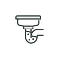 Clogged Kitchen Sink Thin Outline Icon, Blocked Water Pipe. Such Line Sign as Drain Repair or Plumbing Service, Drain