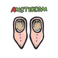 Clogs shoes Vector icon. Hand drawn print. Sticker design.