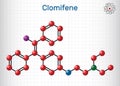 Clomifene, clomiphene, enclomifene, E-isomer molecule. It is an oral agent used to treat infertility in women. Sheet of paper in a