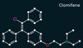 Clomifene, clomiphene, enclomifene, E-isomer molecule. It is an oral agent used to treat infertility in women. Skeletal chemical